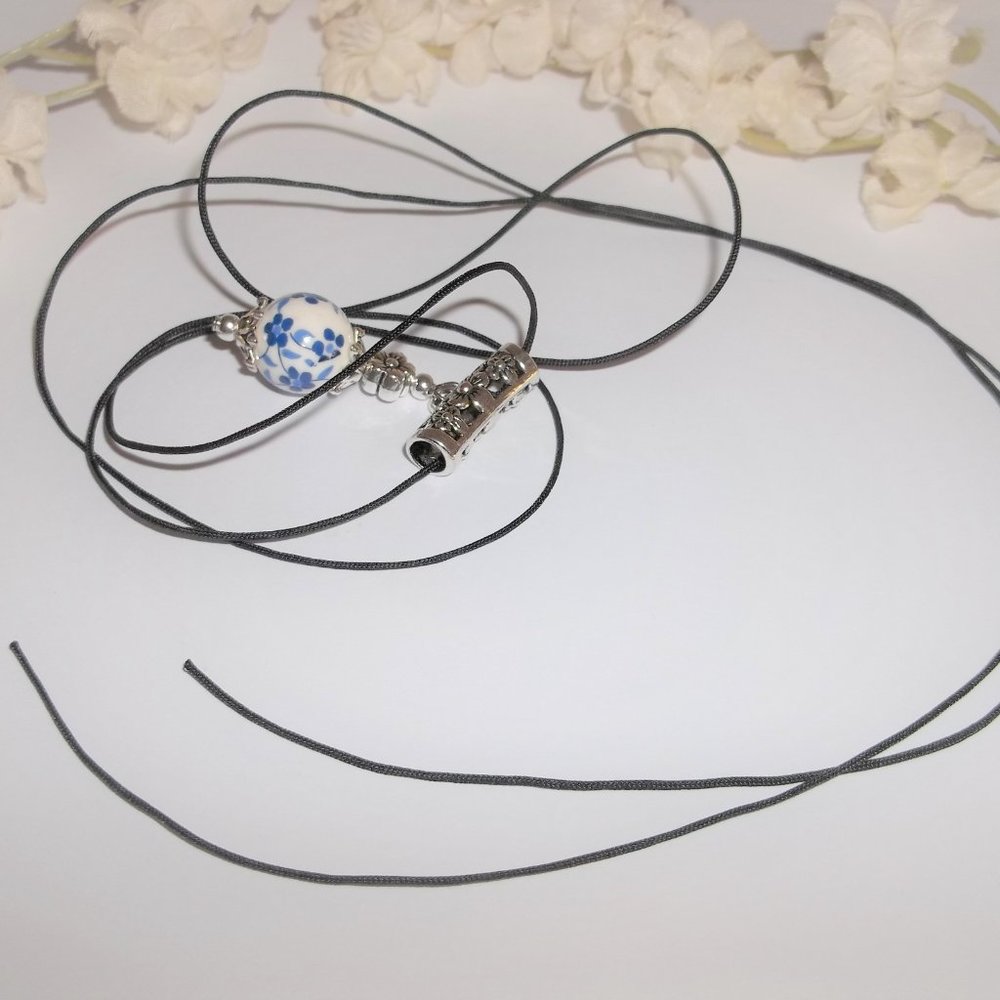 Necklace, Pendant, Blue Necklace, Flower Necklace, Blue Flower Necklace, 8011 - Picture 4 of 9